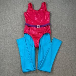 WEISSMAN Dance Unitard Costume Style 10802 Size MC Leggings Pink Blue Belted